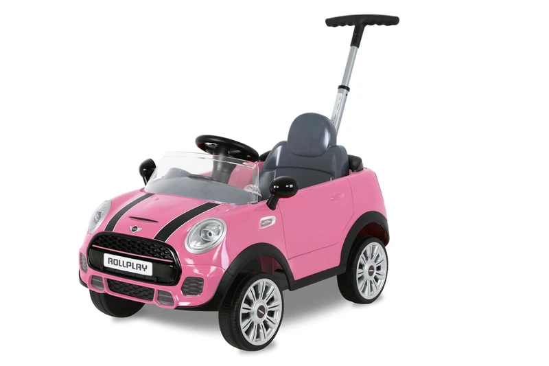 Rollplay Mini Cooper Play, Ride On Push Car Buggy with Steering and licence plate, Pink, 10 Months +
