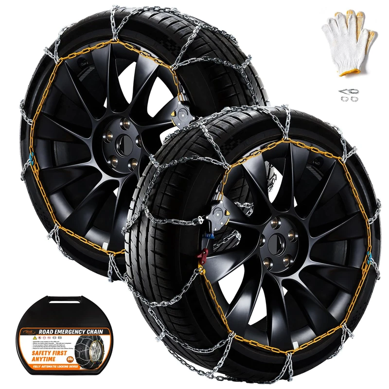 DEDC Snow Chains for Car, Snow Tire Chains for SUVs and Trucks, Auto Trac Tire Traction Wheel Chains 1 Min Quick Fit Easy Chainsaw Reusable Universal Emergency Traction Chain - Set of 2 MS1520