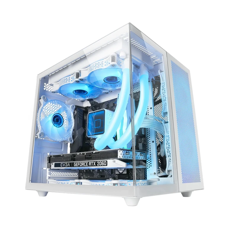 Mars Gaming MC-NOVAM White, Custom MicroATX Compact Case, Dual Window Continuous Tempered Glass, Dual Chamber Modular Frame, Front Grill, Liquid Cooling Support, USB-C Connector