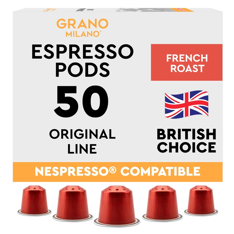 New Grano Milano French Roast Coffee Capsules - 50 Aluminium Coffee Pods Compatible with Nespresso Original line, Dark Roast - Intensity 10/12, Made in Italy