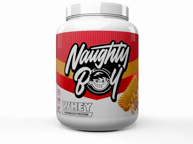 Naughty Boy Advanced 100% Whey Protein Powder. Muscle Building & Recovery Shake with Optimum Taste & Mixability. Low Sugar. (Caramel Biscuit, 2010 g)