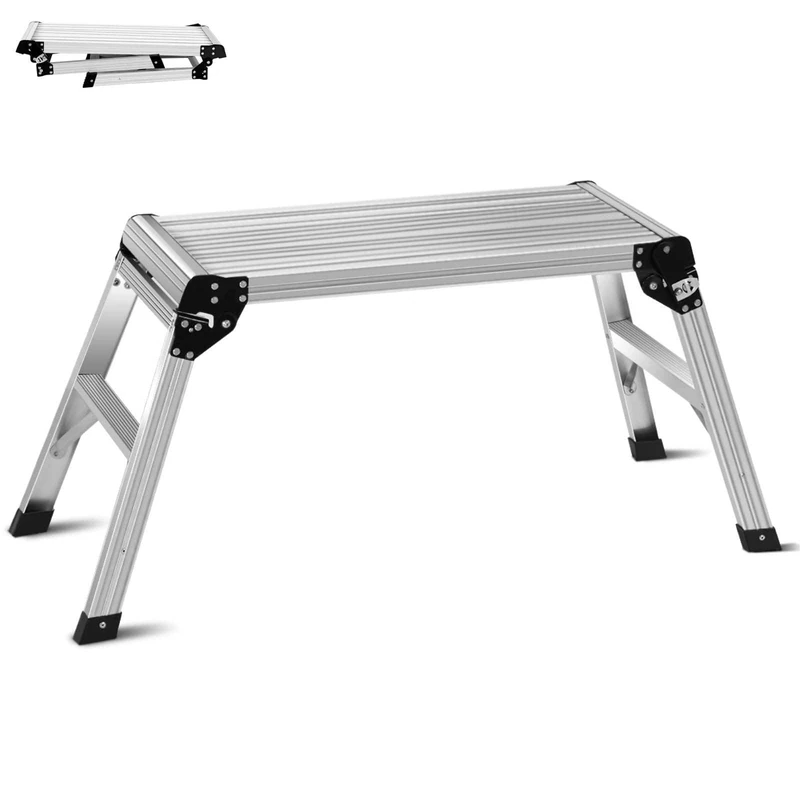 GiantexUK Aluminum Hop Up Platform, Folding Step Up Work Bench with Secure Locking, Non-Slip Strips & Foot Pads, Lightweight Step Stool for Car Washing Decoration DIY, Hold 150KG (107 x 40 x 50cm)