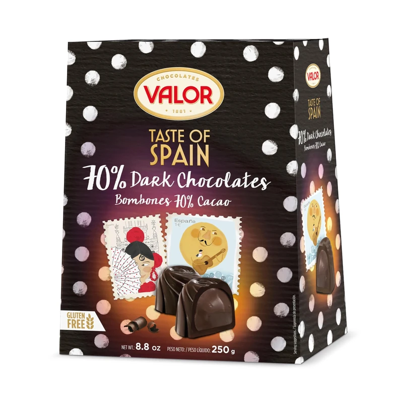 Valor Dark Chocolate Truffles - Taste of Spain 70% Dark Chocolates Gift Box, Individually Wrapped, Delicious Chocolate Box for the Ideal Chocolate Gift for Valentine's Day, 250g