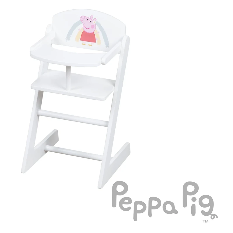roba Peppa Pig Doll High Chair with Tray - Chair for Baby Dolls - White Lacquered Wood - Design from The Cartoon Series - Doll Furniture for Children Aged 3 Years and Older, Small