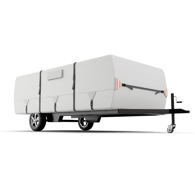 Tuszom True 900D Oxford Anti-Scratch Pop Up Camper Trailer Cover, Upgraded Waterproof Anti-UV Folding Camping RV Cover, Fit 12'-14' with 7 PCS Reinforced Windproof Straps for Motorhome
