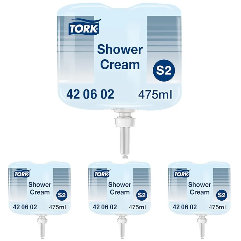 Tork Hair & Body Mini Liquid Soap - 420602-2-in-1 Shower Gel and Shampoo for S2 Dispenser Systems - Premium Quality,1 x 475 ml,Light Blue (Pack of 4)