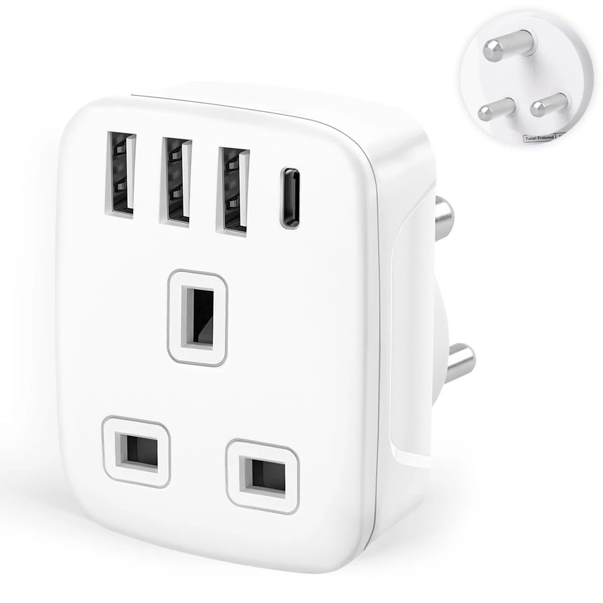 UK to India Plug Adapter,SHUOMAO Grounded UK to 3 Pin India Travel Adapter with 3 USB+1 USB C 17W Fast Charger,Converter Plug Adaptor for Indian,Sri Lanka,Pakistan,Burma,Maldives,Yemen(Type D)