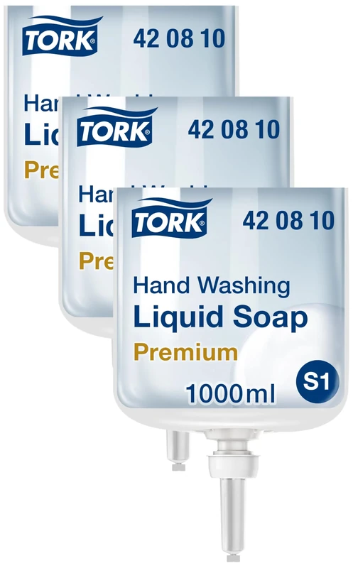 Tork Hand Washing Liquid Soap - 420810 - Extra Hygienic, Fat Dissolving Soap for S1/S11 Dispenser Systems - Premium Quality, Fragrance-free, 1 x 1000 ml (Pack of 3)