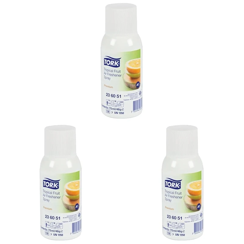 Tork 236051 Air Freshener Spray A1 / Refill Compatible with A1 Air Freshener System/Premium Room Freshener/Tropical Fruit (Pack of 3)