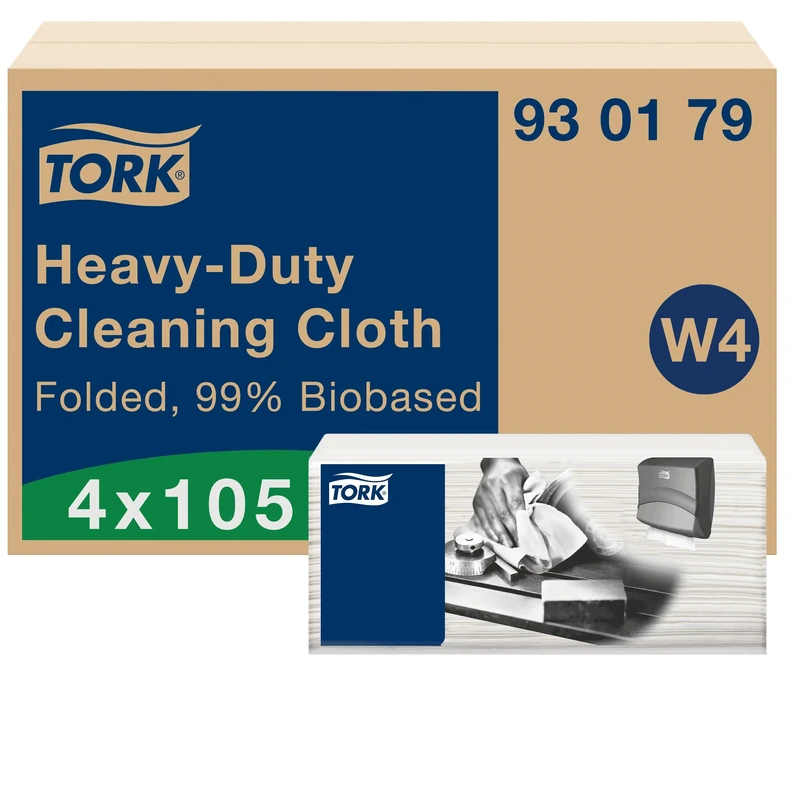 Tork Biobased Heavy-Duty Cleaning Cloth White W4, exelCLEAN® Technology, 4 x 105 Cloths, 930179