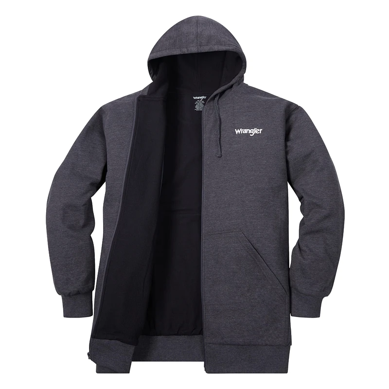 Wrangler Hoodies for Men Big and Tall - Thermal Lined Zip Up Sweatshirt, Charcoal Heather/Black, 2X
