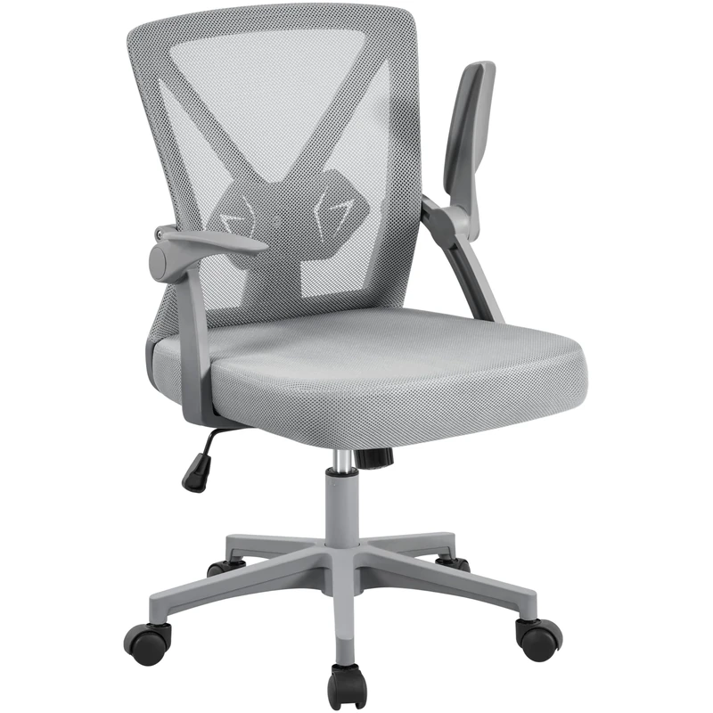Yaheetech Office Ergonomic Desk Chair Comfy Swivel Computer Chair with Flip-up Armrest Lumbar Support & Adjustable Height for Home and Study, Gray