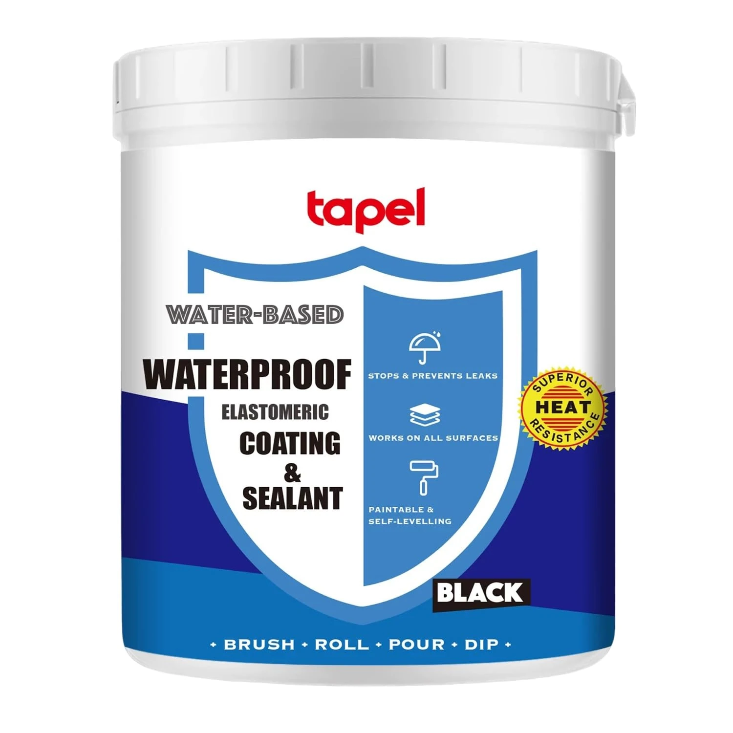 Tapel Water-Based Liquid Rubber Waterproof Sealant - Black 710ML - Waterproof Rubber Paint Indoor & Outdoor Coating Sealant for Leaks, Cracks & Roof Repair - Easy to Apply