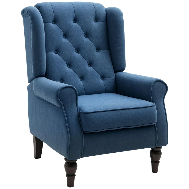 HOMCOM Retro Accent Chair, Snow Flannel Wingback Armchair with Wood Frame Button Tufted Design for Living Room Bedroom, Blue
