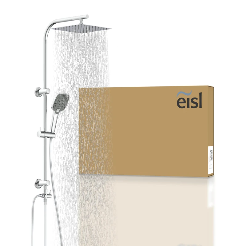 EISL Easy Deluxe Shower, Shower zonder armatuur 2-in-1 met Grote roestvrijstalen regendouche (300 x 300 mm) in handshower, regendouche zonder armatuur, Ideal om achteraf in te bouwen, incl.