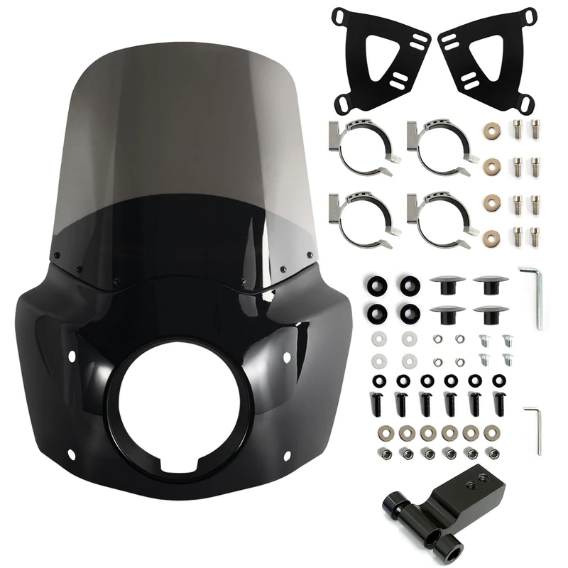 FATECIM Motorcycle 5.75" Headlight Fairing with 15" Smoke Windshield Windscreen & 48-58mm Mounting Kit Headlight Extension Block For Harley 2018 2019 2020 2021 2022 Softail FXBB Street Bob
