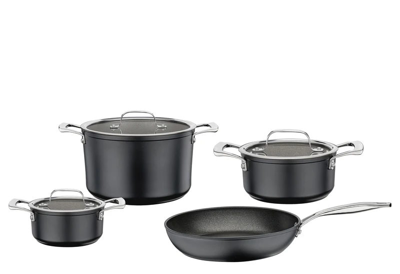 Spring Meridian Intense Pro 4-Piece Saucepan Set, Aluminium Pots/Pan Made from 100% Recycled Aluminium, Stainless Steel Handles, Scratch-Resistant Triple Non-Stick Coating, Suitable for Induction