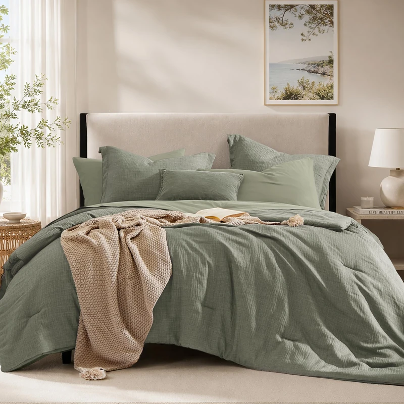 Queen Comforter Set - 7 Pieces Queen Size Bedding Set Textured Bed in a Bag
