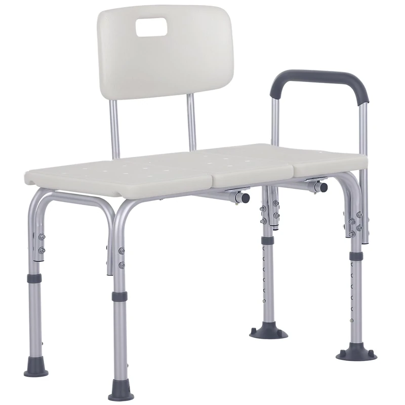 HOMCOM Height Adjustable Shower Chair, Non Slip Bath Transfer Bench for Elderly, Disabled with Armrest and Backrest, 300 lbs Capacity, White