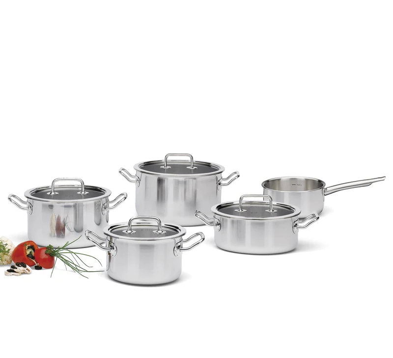 Spring Brigade Basic 5-Piece Cooking Set, Saucepans, 5-Layer Material, Custom-Fit Handles, Inner Scale, Suitable for Induction Cookers, with Glass Lids