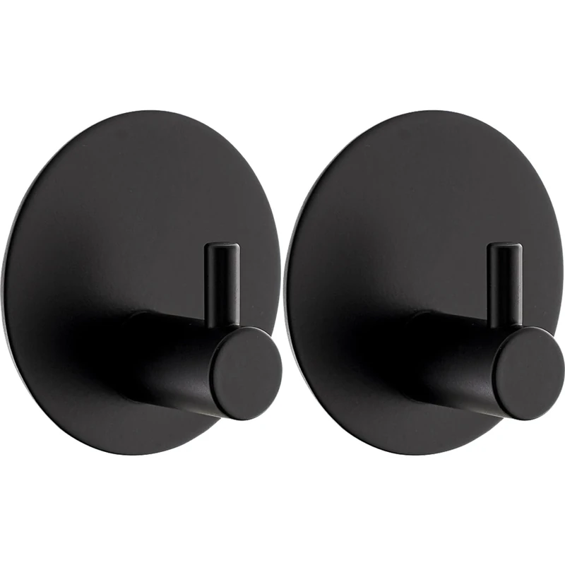Drenky Black Self Adhesive Hooks No Drilling 2 Pack Waterproof Towel Hooks for Bathrooms Stainless Steel Towel Hooks with Adhesive Pads for Bathroom Kitchen