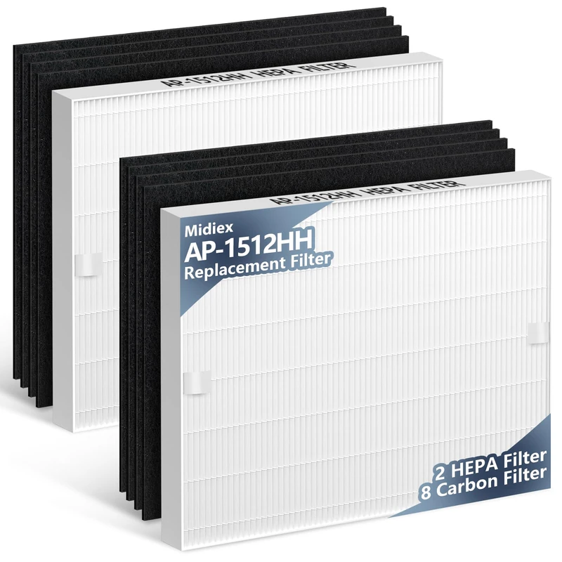 AP-1512HH Replacement Filter Compatible with Coway Airmega AP-1512HH Air Purifier, H13 True AP1512hh Filter Replacement,2 True HEPA Filter + 8 Activated Carbon Filters