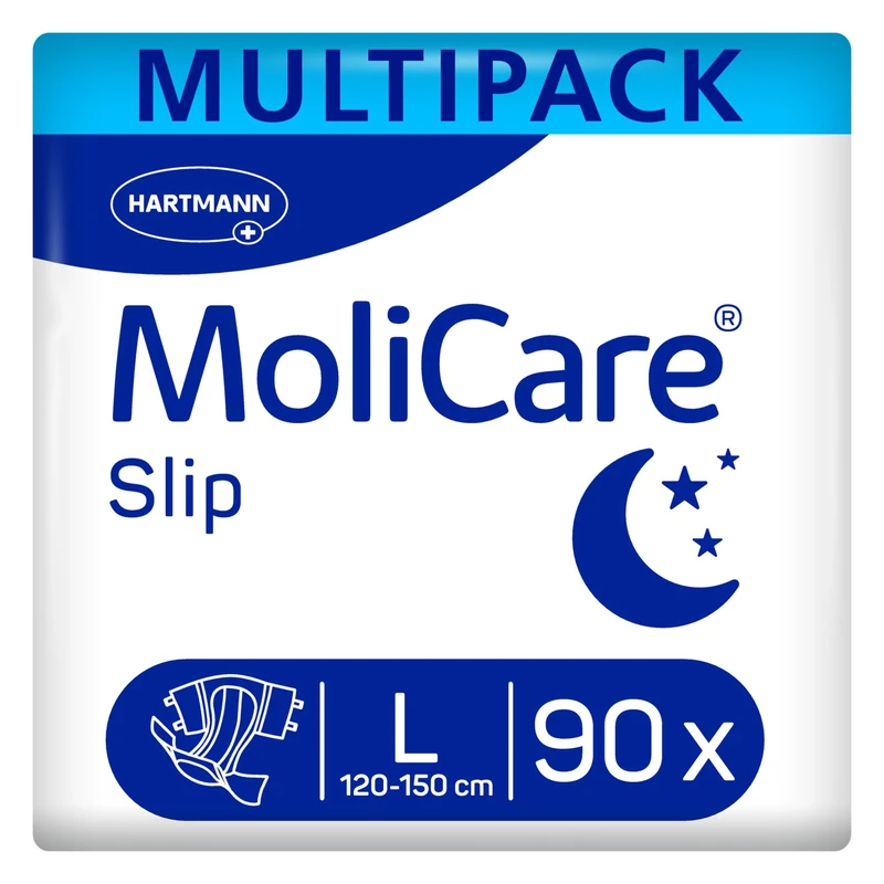 MoliCare Slip Night - Disposable Incontinence Slip, Adult Nappy for Women and Men with Severe Urine and Stool Incontinence, Reclosable, Size L, 45-59 inches (120-150 cm), 3 Packs of 30 (90 Pieces)