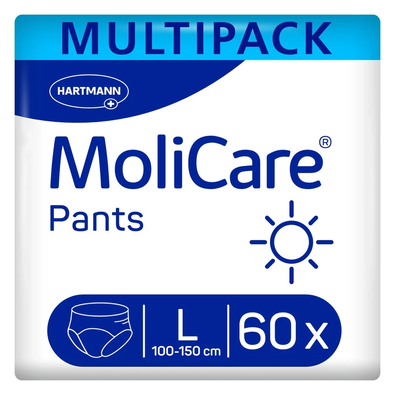 MoliCare Pants Night - Disposable Pull Up Pants for Moderate Urinary Incontinence, Discreet Use for Women and Men, Size L 39-59 inches (100-150cm), 4 Packs of 15 (60 Pieces)