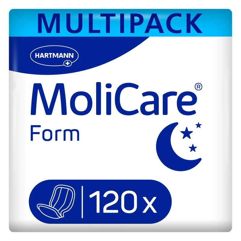 MoliCare Form Night - Large Shaped Incontinence Pads for Men and Women with Moderate Urine and Stool Incontinence, 4 Packs of 30 (120 Pieces)
