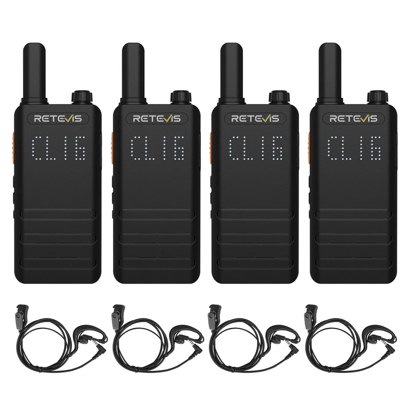 Retevis B63H Walkie Talkies, Walkie Talkie with Screen, 103g Lightweight, PMR446 RT622P (2.0), 16 Channel, USB-C, VOX Hands Free, Professional 2 Way Radio for Restaurants, Retail (4 Pcs, Black)