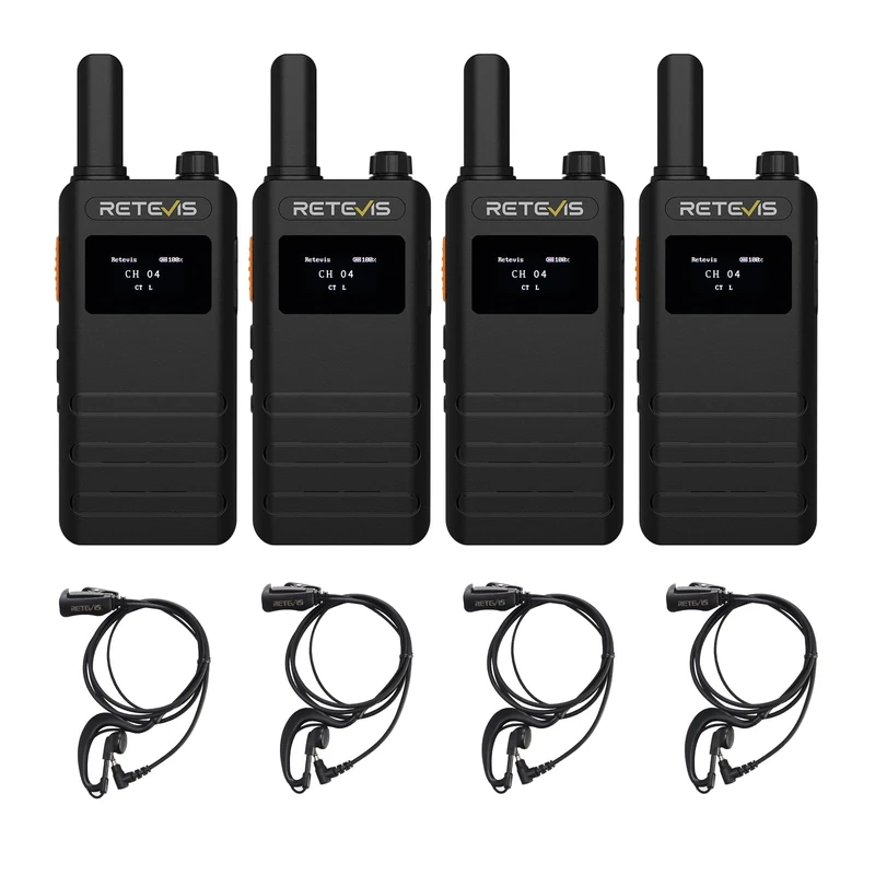Retevis B63S Radios Walkie Talkie, Slim Two Way Radio with Earpiece, RT622 3.0, LCD Screen, VOX, USB C, 1620mAh, 103g Pocket Radio, Rechargeable Walkie-Talkies for Star Hotels, Cafe (4 Pcs, Black)