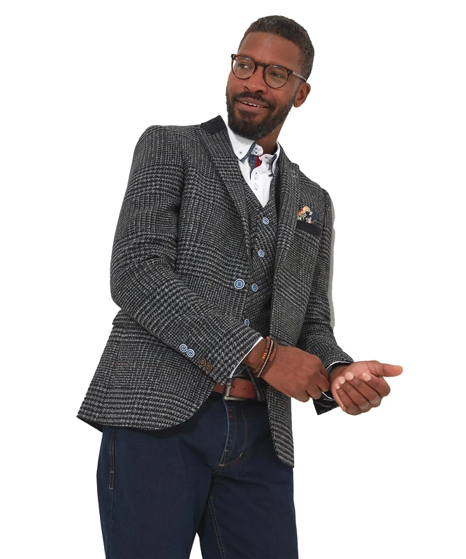 Joe Browns Men's Cross Check Suit Jacket Blazer, Grey, 48 - Image 1