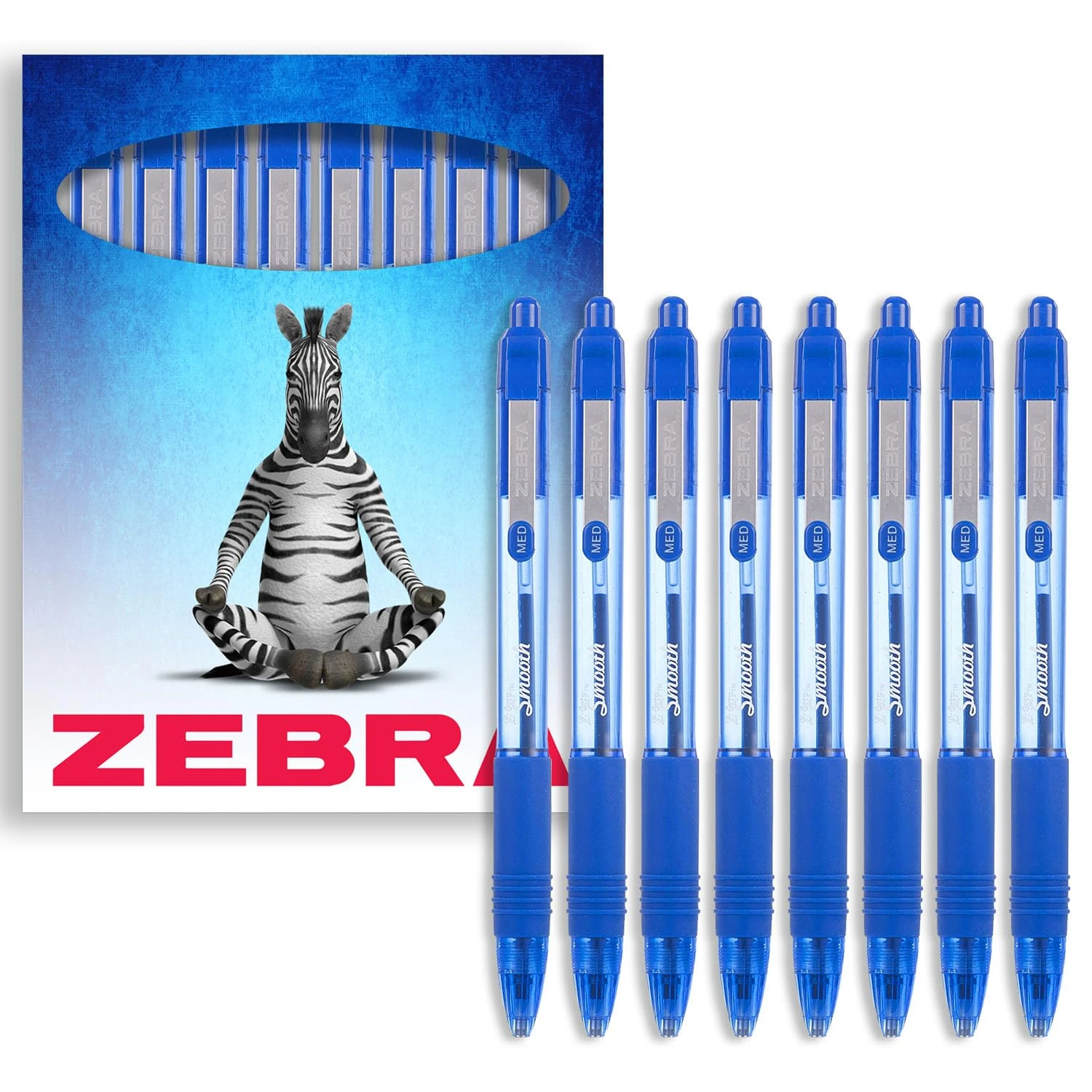 Zebra Z-Grip Smooth Retractable Ballpoint Pen - 1.0mm Nib - Pack of 8 - In Gift Box Packaging (Blue)