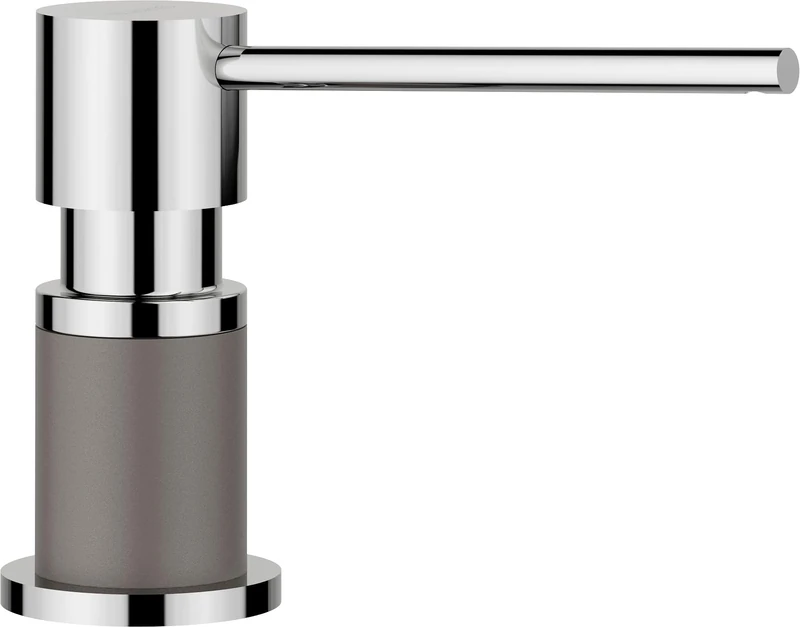 BLANCO Lato Detergent Dispenser Volcano Grey/Chrome | Suitable for All Blanco Kitchen Taps | Convenient to Fill from Top | Sink | Soap Dispenser | 35 mm Hole Required | Bottle Capacity 300 ml