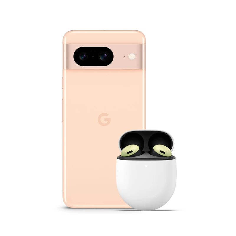 Google Pixel 8 – Unlocked Android Smartphone with Advanced Camera, 24-Hour Battery and Powerful Security – Rose, 128GB + Pixel Buds Pro Wireless Earbuds - Lemongrass