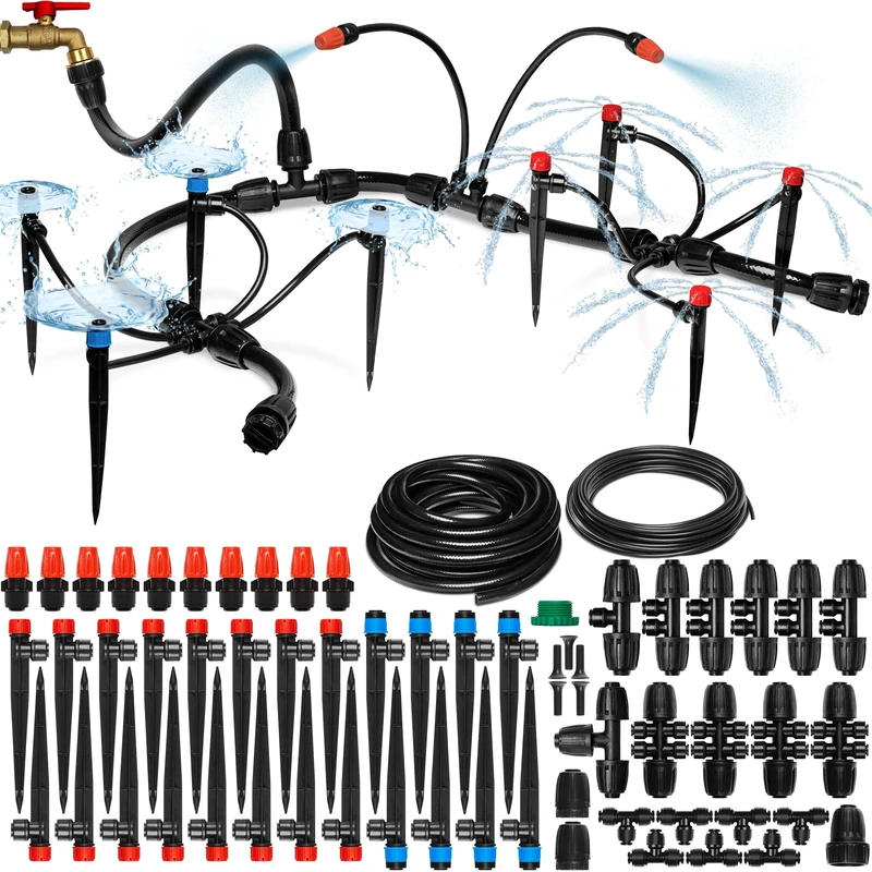 CARPATHEN Drip Irrigation System - Adjustable Quick Connect Irrigation System for Gardens up to 131ft, Raised Beds - Complete Garden Watering System - 1/4 Emitters, 1/2" and 1/4" Tubing and Connectors