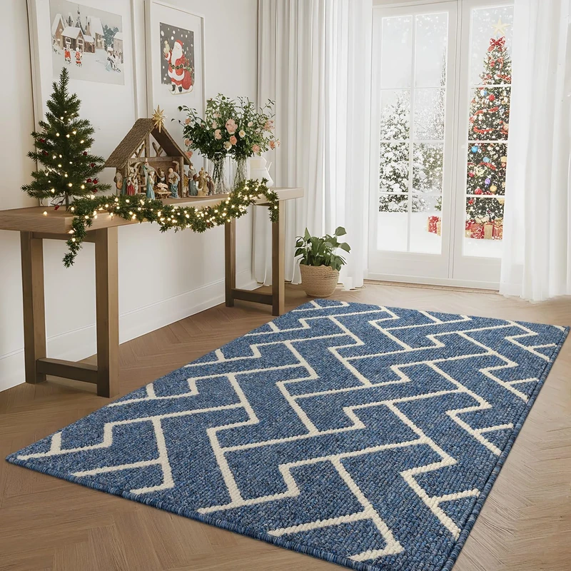 Biscpro Indoor Door Mats,90x150cm Door Mat Non Slip Backing,Dirt Trapper Mat Absorbent Non-Slip Doormat for Entrance,Inside,Kitchen,Front Back Door,Pets and Garden-Blue