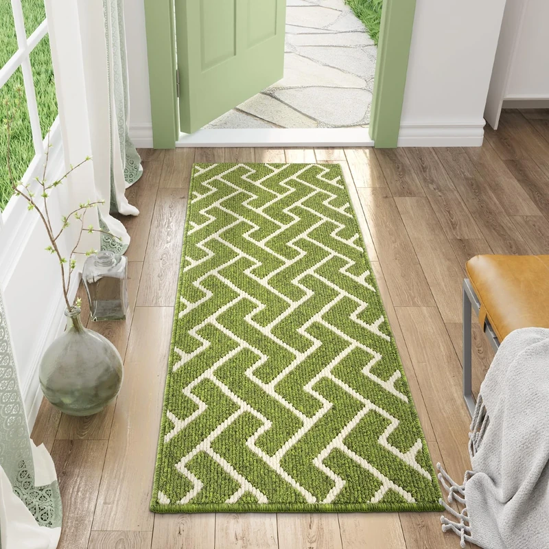 Biscpro Indoor Door Mats,50x120cm Door Mat Non Slip Backing,Dirt Trapper Mat Absorbent Non-Slip Doormat for Entrance,Inside,Kitchen,Front Back Door,Pets and Garden-Sage Green