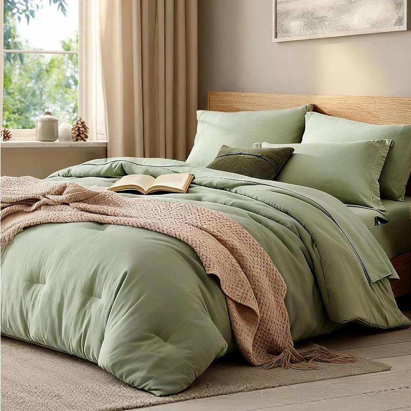 WRENSONGE Twin XL Comforter Set- 5 Pieces Prewashed Bed in a Bag Twin Bedding Sets, Soft All Season Comforter with Sheets, Pillow Sham & Pillowcase, Sage Green