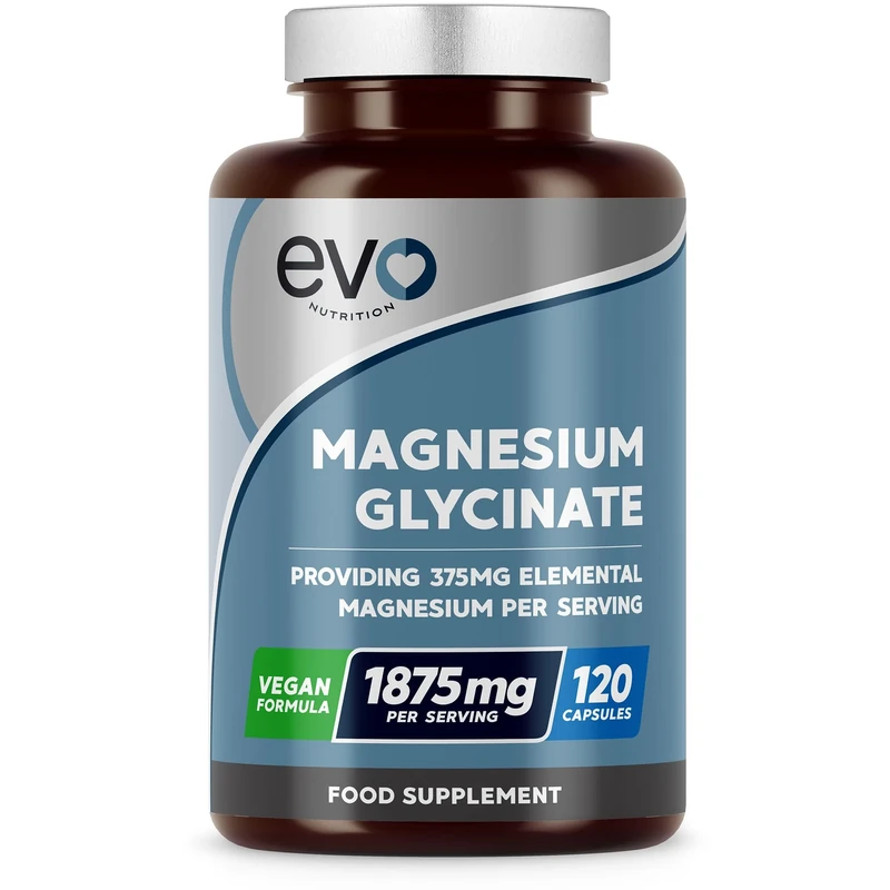 Magnesium Glycinate Supplement, 120 Capsules | Designed to Support Sleep, Energy, Body & Cognitive Health | High Strength 1875mg per Serving with 375mg Elemental | Vegan & UK Made | EVO NUTRITION