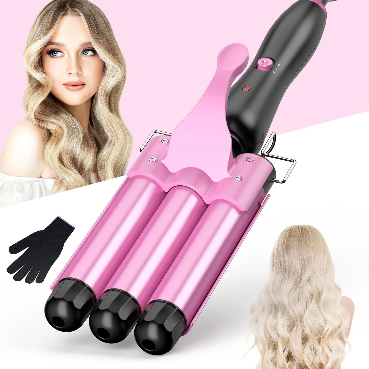 BESTOPE RAY Hair Curler 25mm, 3 Barrel Hair Waver with 30s Quick Heating, Curling Iron with 2 Temperature Control, Heat-Resistant Glove for Long Medium Short Hair