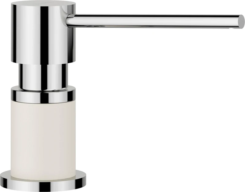 BLANCO Lato Washing Up Liquid Dispenser Soft White/Chrome | Suitable for All Blanco Kitchen Taps | Convenient to Fill from Top | Sink | Soap Dispenser | 35 mm Hole Required | Bottle Capacity 300 ml