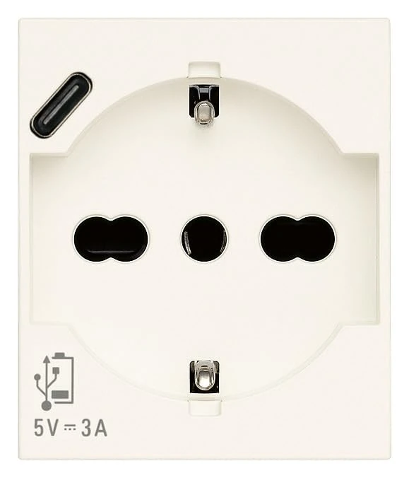 VIMAR 30210.USBB Linea SICURY Universal Italian Standard Socket P40 and USB Type C Power Socket, White, 2 Modules