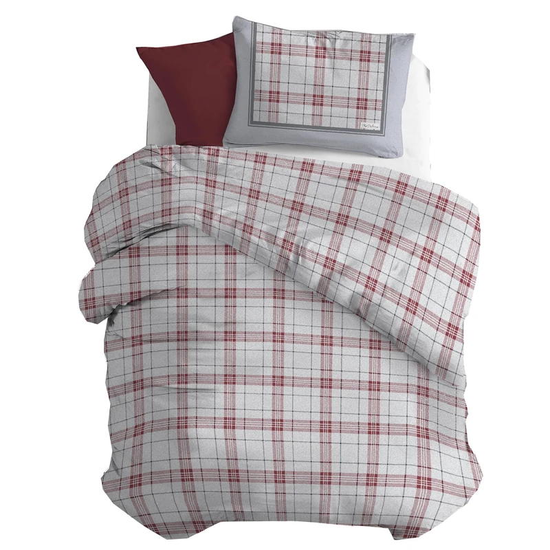 PENSIERI DELICATI 100% Cotton Flannelette Single Duvet Cover Set, 155 x 200 cm Bag and Pillowcase 52 x 82 cm, Made in Italy, Duvet Cover Machine Washable at 40 °, Turin Grey Pattern