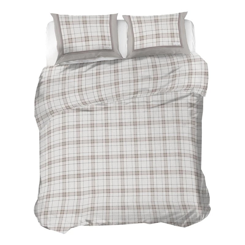 PENSIERI DELICATI 100% Cotton Flannel Double Duvet Cover Set, 250 x 200 cm Bag and Pillowcase 52 x 82 cm, Made in Italy, Duvet Cover Machine Washable at 40 °, Turin Grey Pattern