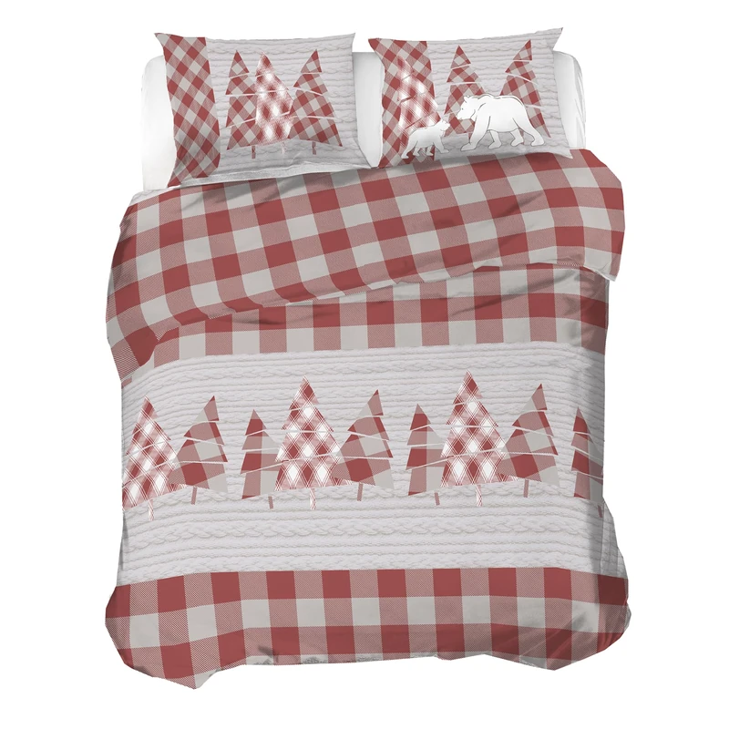 PENSIERI DELICATI 100% Cotton Flannel Double Duvet Cover Set, 250 x 200 cm Bag and Pillowcase 52 x 82 cm, Made in Italy, Machine Washable at 40 Degrees, Canada Red Pattern