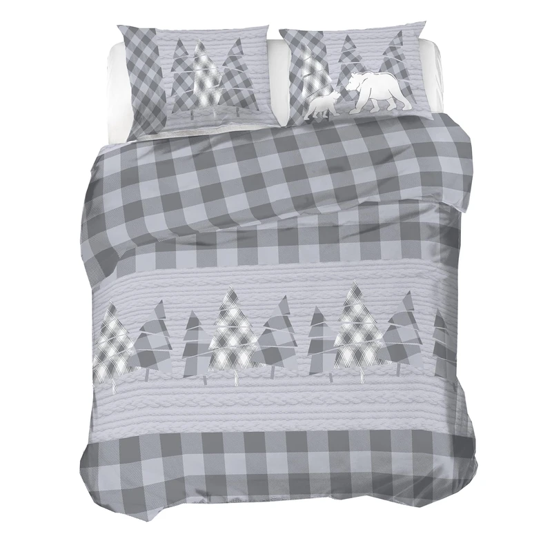 PENSIERI DELICATI 100% Cotton Flannel Double Duvet Cover Set, 250 x 200 cm Bag and Pillowcase 52 x 82 cm, Made in Italy, Machine Washable at 40 Degrees, Canada Grey Pattern