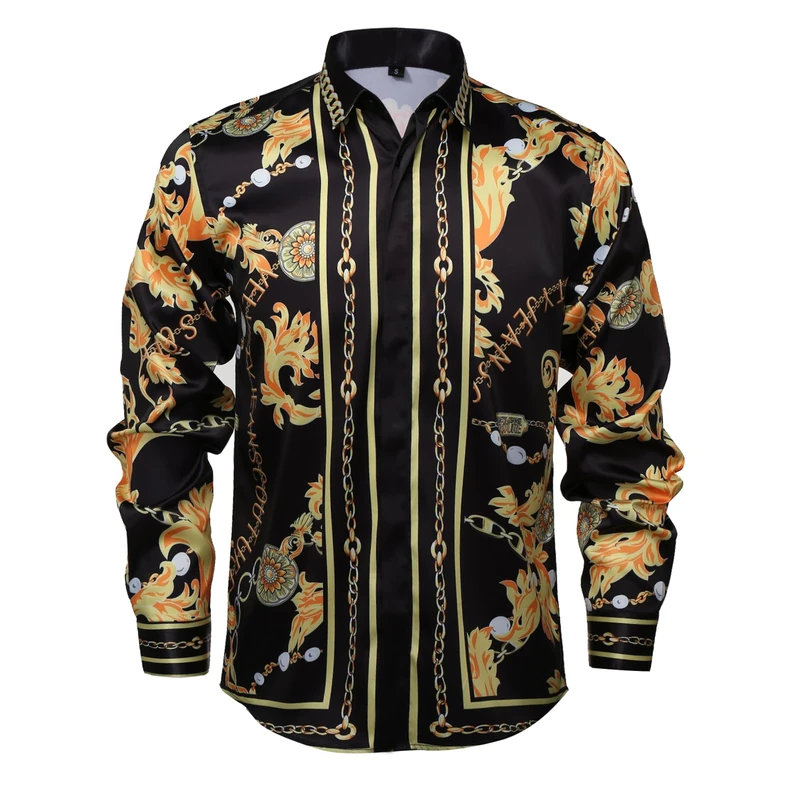 GSBOGOSSE Mens Casual Long Sleeve Paisley Fashion Luxury Design Print Floral Dress Button Down Shirt, Multicolored10, Large