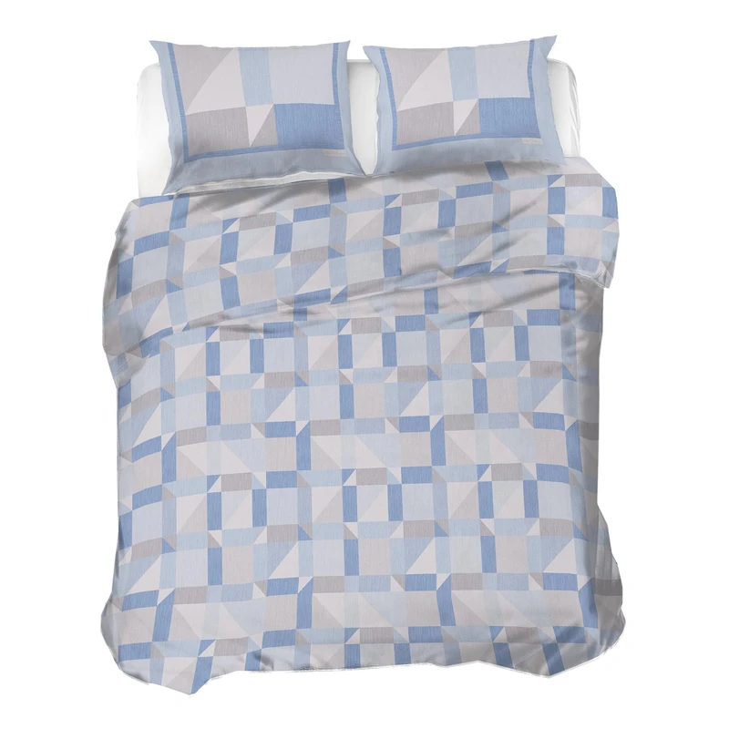 PENSIERI DELICATI 100% Cotton Flannelette Double Duvet Cover Set, 250 x 200 cm Bag and Pillowcase 52 x 82 cm, Made in Italy, Machine Washable at 40 Degrees, Blue Athens Pattern