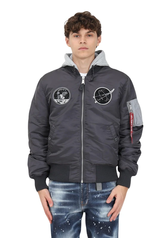 Alpha Industries Men's MA-1 VF Hood Dark Side Bomber Jacket, Vintage Grey, S